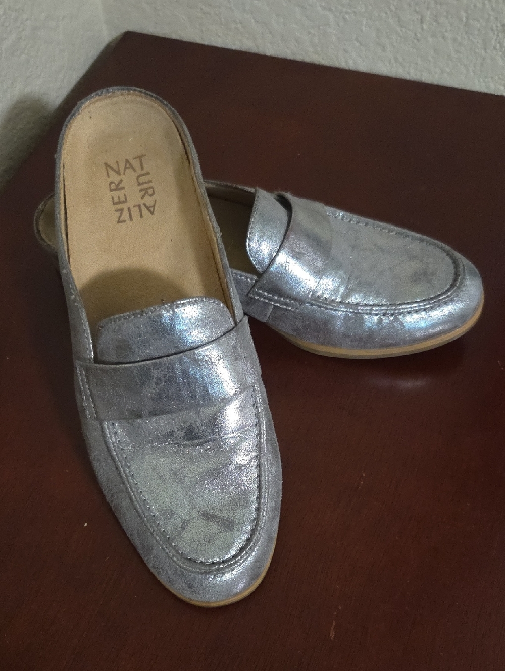 Naturalizer Silver Metallic Slip-On Loafers